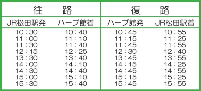 ＪＲ松田駅～ハーブ館間シャトルバス運行時刻表